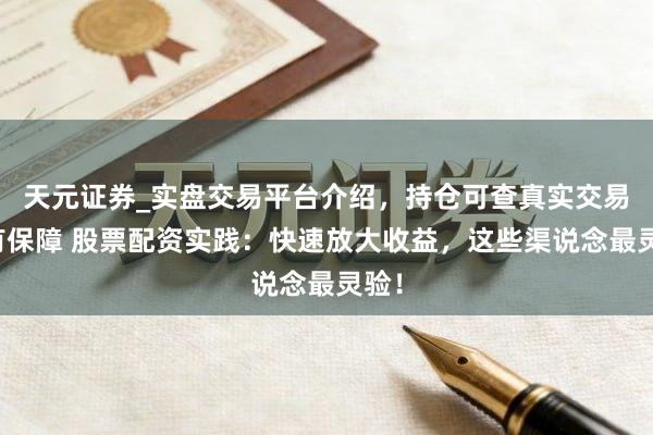 天元证券_实盘交易平台介绍，持仓可查真实交易更有保障 股票配资实践：快速放大收益，这些渠说念最灵验！
