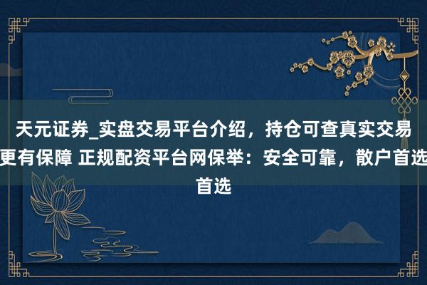 天元证券_实盘交易平台介绍，持仓可查真实交易更有保障 正规配资平台网保举：安全可靠，散户首选