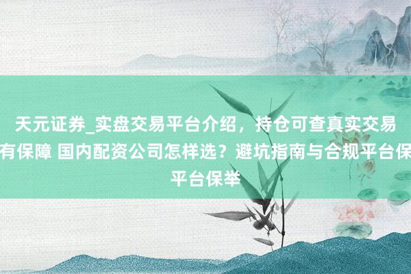 天元证券_实盘交易平台介绍，持仓可查真实交易更有保障 国内配资公司怎样选？避坑指南与合规平台保举