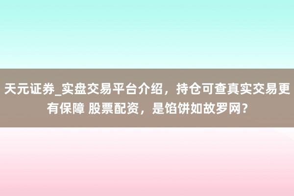 天元证券_实盘交易平台介绍，持仓可查真实交易更有保障 股票配资，是馅饼如故罗网？